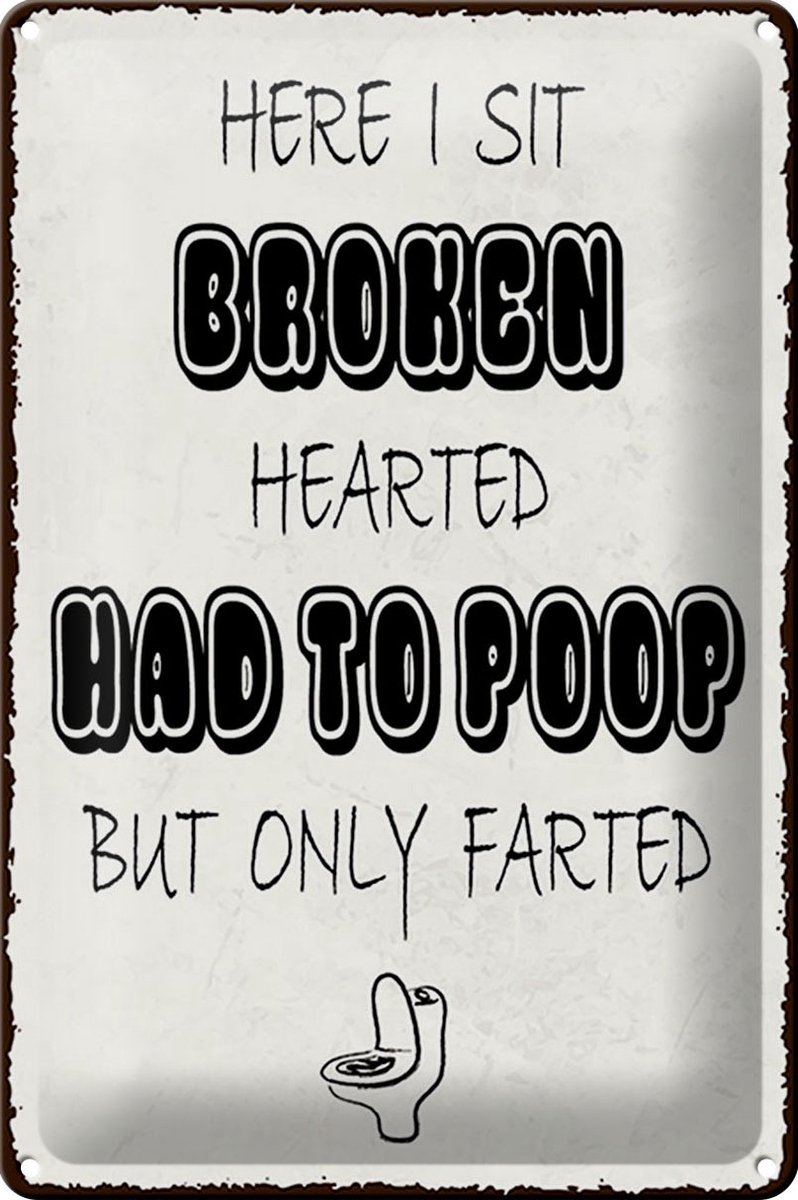 Blechschild Spruch 20x30cm here i sit broken hearted came