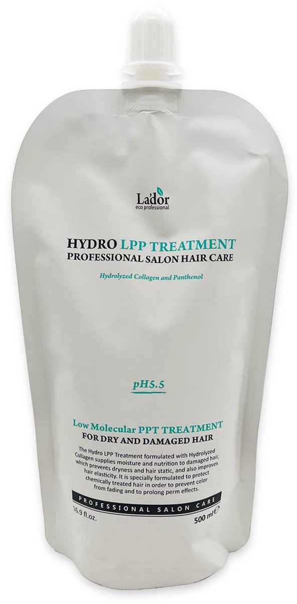 Lador Eco Professional Hydro LPP Treatment pH5.5 Refill 500 ml - Haarmasker - Conditioner - Intensief Herstellend - Voor Droog En Beschadigd Haar - Met Proteïnen En Oliën - Geschikt Voor Chemisch Behandeld Haar