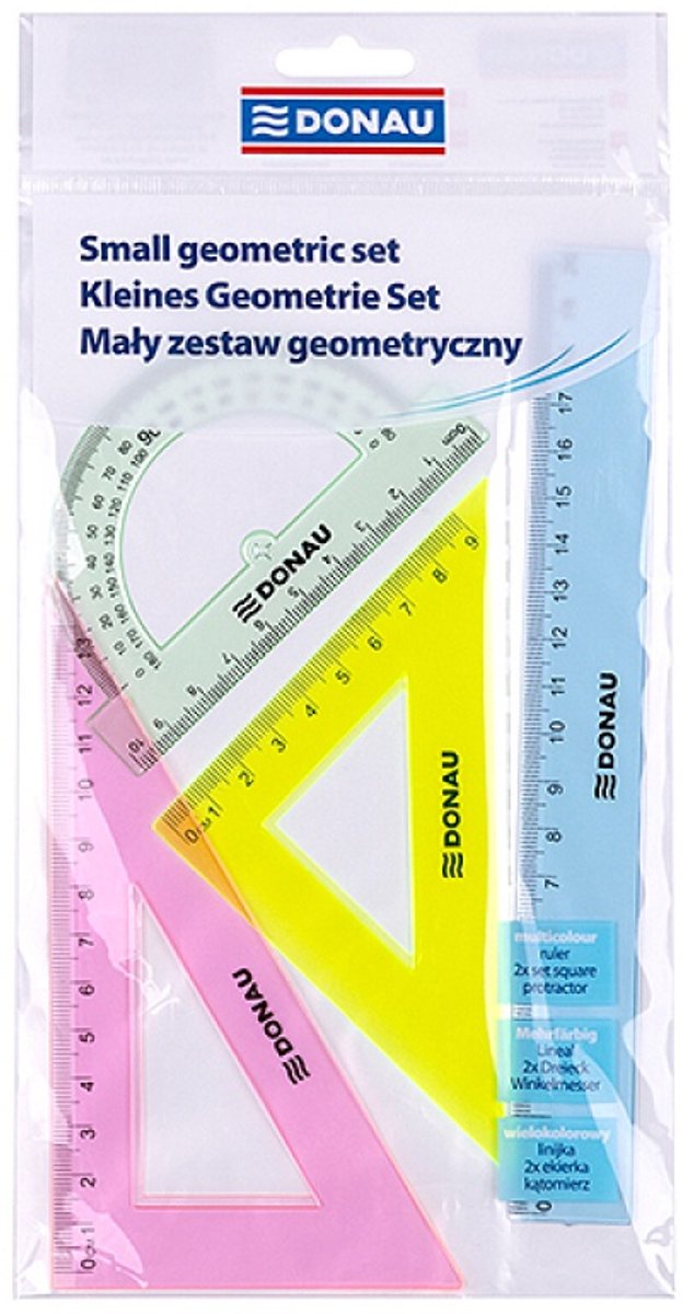 Geometrische set Donau klein - met liniaal 20cm - assorti kleuren