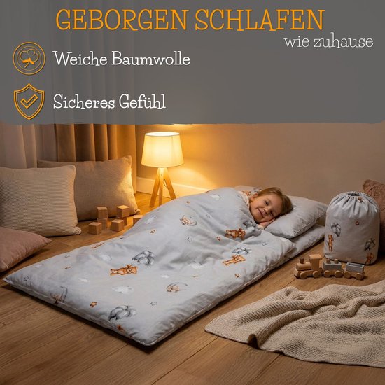 Slaapzak kinderen met kussen en ritssluiting voor baby 3-7 jaar - 75x140 cm kinderslaapzak binnen voor kinderdagverblijf kleuterschool dekenslaapzak Oeko-Tex 75 x 140 Giraffen — afbeelding 3