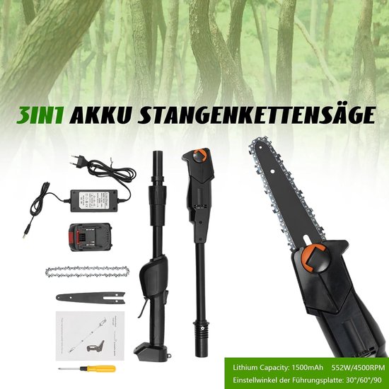 Elektrische telescoopzaag - Accu boomzaag - Takken snoeien - Draadloos en lichtgewicht - 125 meter - Zwart — afbeelding 3
