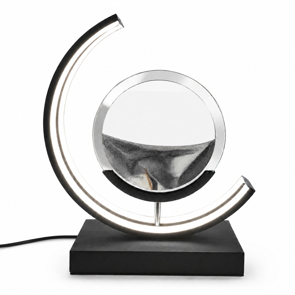 ZoeZo Zandlamp - Bewegende Zandkunst in Glas - Tafellamp en Sfeerlamp met Afstandsbediening - 3 Lichtstanden - Dimbaar - Netstroom - Zwart