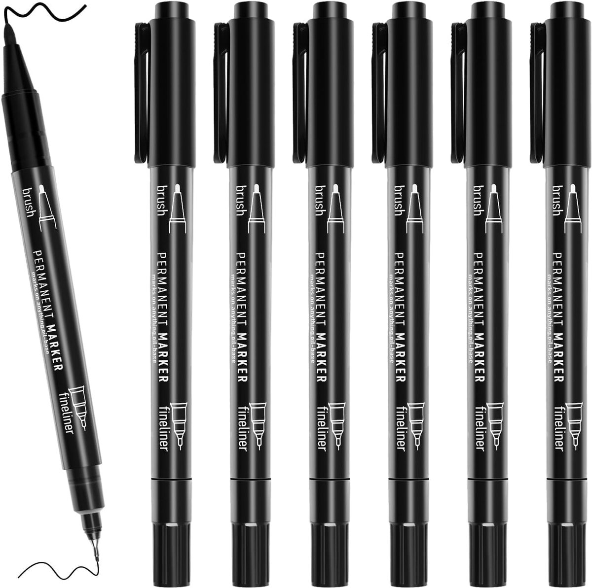 SnelShoppen - Zwarte Permanente Viltstiften Set van 6 - Dubbelzijdige Kunstenaarspen met 0.5mm en 1mm Punt - Ideaal voor Tekenen, Schetsen en Illustra