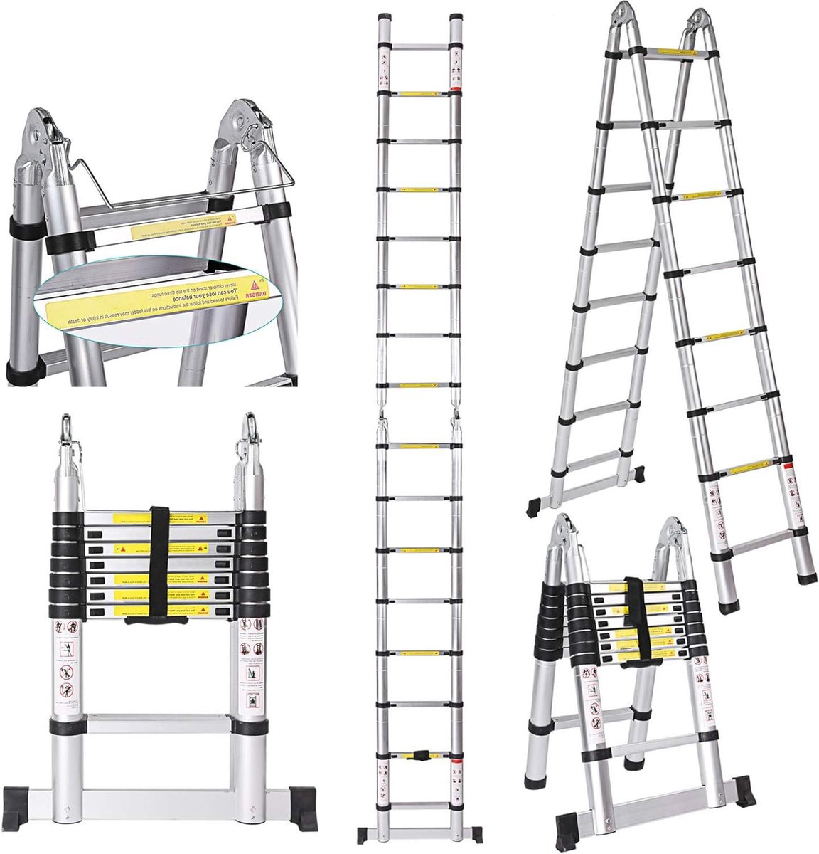 Telescopische Ladder - Verstelbare Klimhulp - Werk op Hoogte - Robuuste Aluminium Constructie - 5 Meter Maximaal - Zilverkleurig