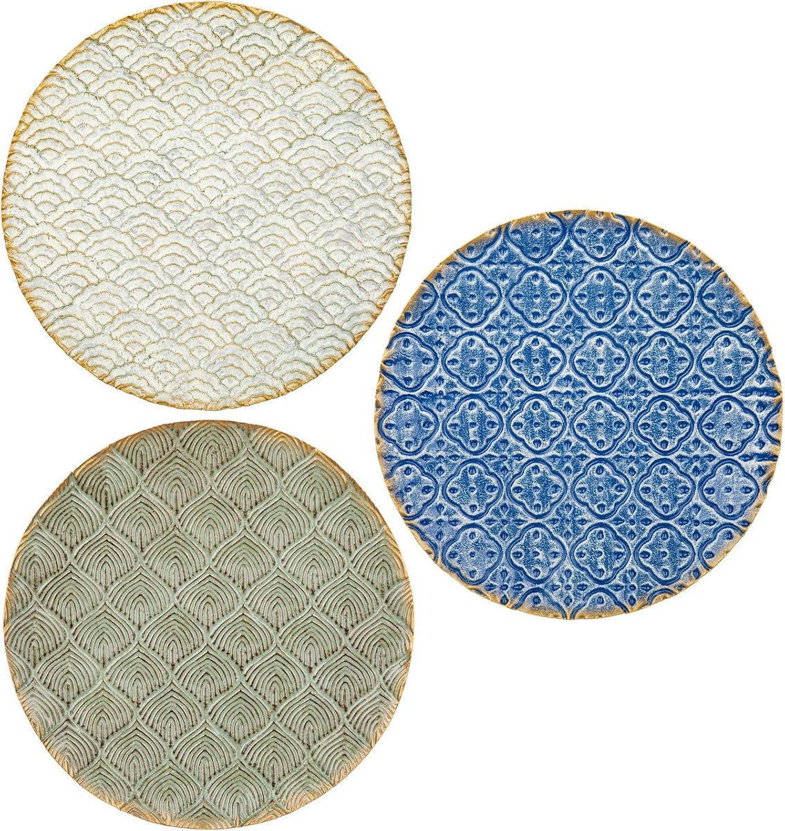 Set van 3 boho gouden wandsculpturen, ronde wanddecoratie, metaal, wandversiering, decoraties, 3D-metalen afbeeldingen, modern kunstwerk voor huis, woonkamer, eetkamer, slaapkamer, keuken, gang, 40 x