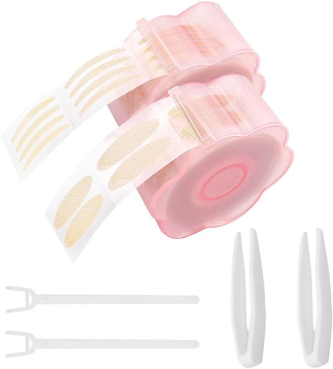 Onzichtbare ooglidtape –2 rollen - Onzichtbare ooglidstickers - Zonder lijmlaag – Hechting door wateractivering – Inclusief applicatorvorkje en pincet – Ooglidtape voor contourverbetering –360 stickers - beige