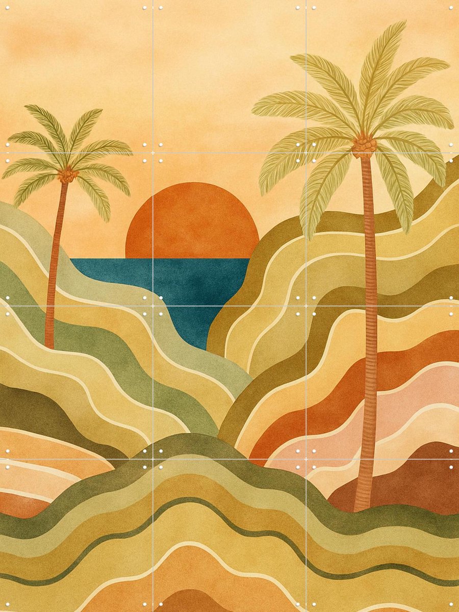 IXXI Tropical Boho, Seaways - 60 x 80 cm - Gratis ophangtool - Grote wanddecoratie en posters - Modern, Abstract, Kleurrijk, Speels, Minimalisme