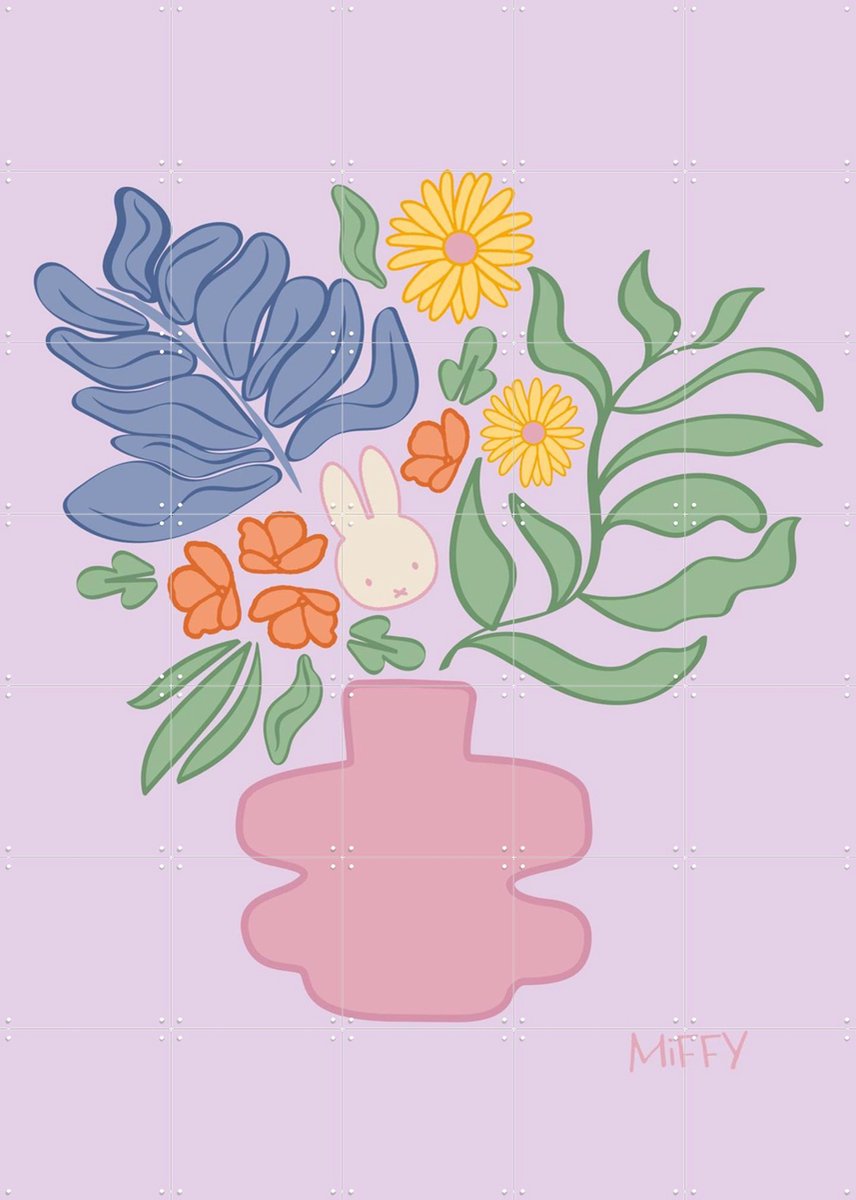IXXI Nijntje Boeket, Nijntje - 100 x 140 cm - Gratis ophangtool - Grote wanddecoratie en posters - Illustraties, Speels, Kleurrijk, Cartoonesk