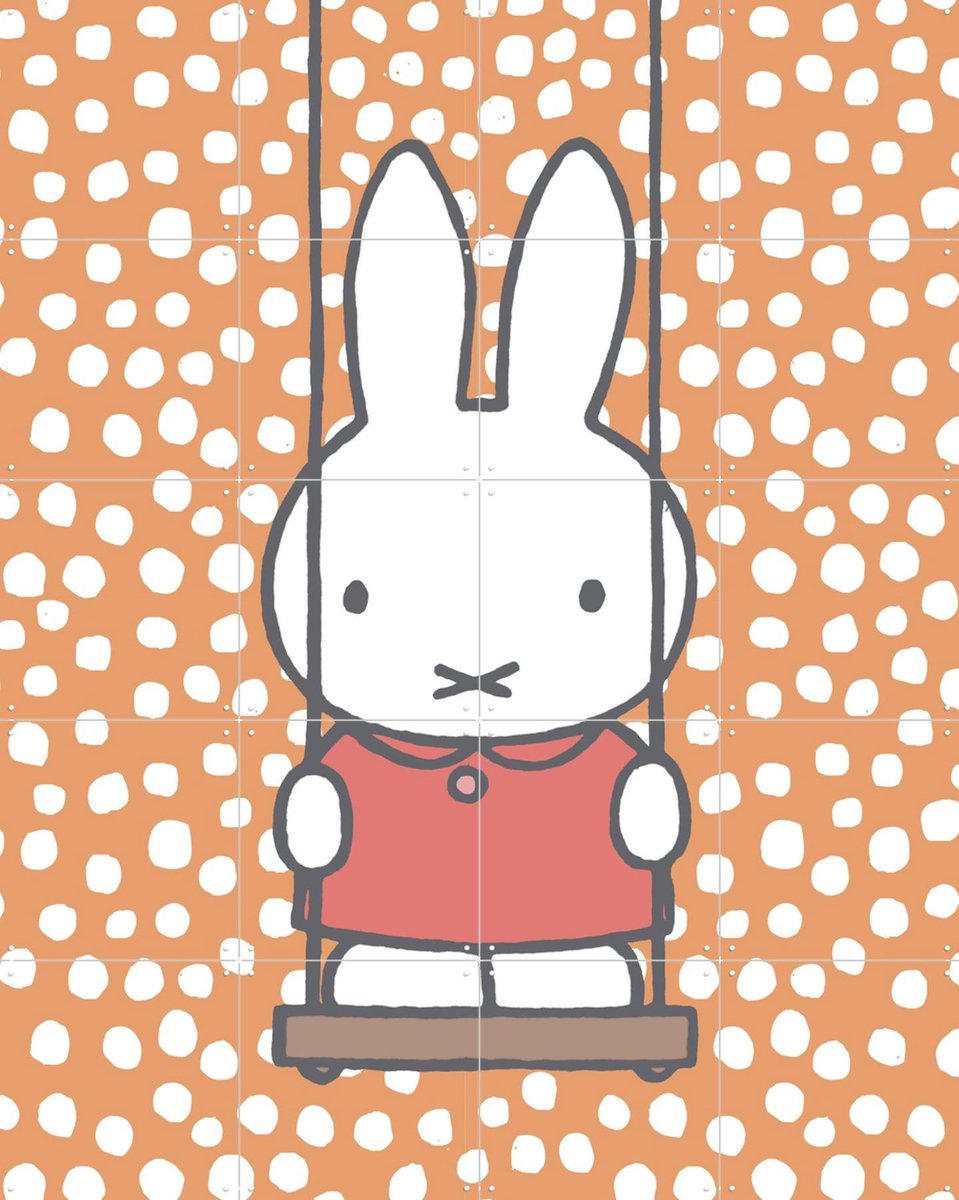 IXXI Nijntje op Schommel, Nijntje - 80 x 100 cm - Gratis ophangtool - Grote wanddecoratie en posters - Speels, Kleurrijk, Cartoonesk, Kinderkamer