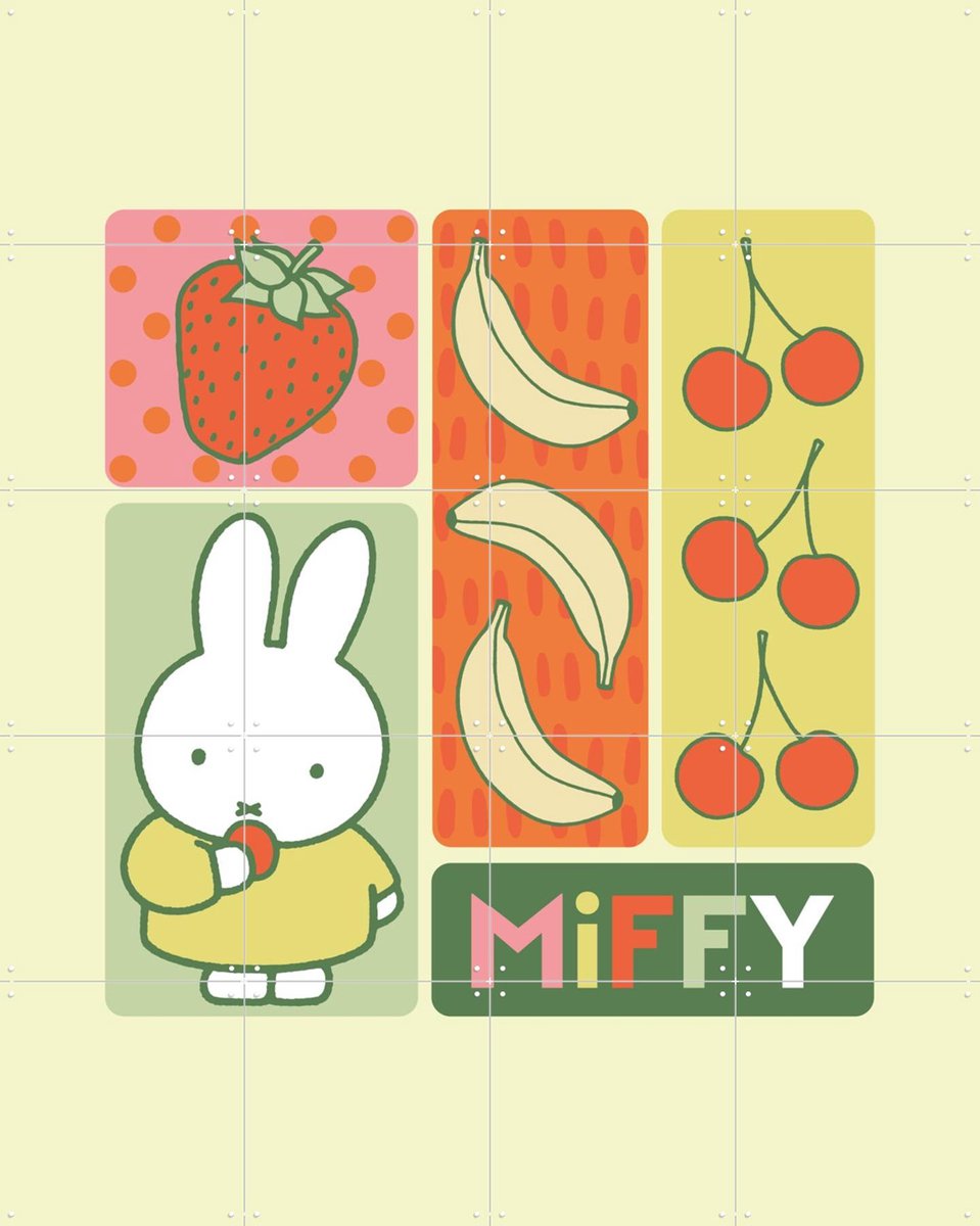 IXXI Nijntje Fruit Groen, Nijntje - 80 x 100 cm - Gratis ophangtool - Grote wanddecoratie en posters - Cartoonesk, Kleurrijk, Speels, Kinderkamer