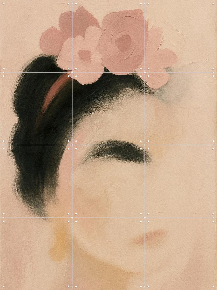 IXXI Whispering Floral Portrait Frida, Moonheart Artworks - 60 x 80 cm - Gratis ophangtool - Grote wanddecoratie en posters - Kleurrijk, Schilderijen