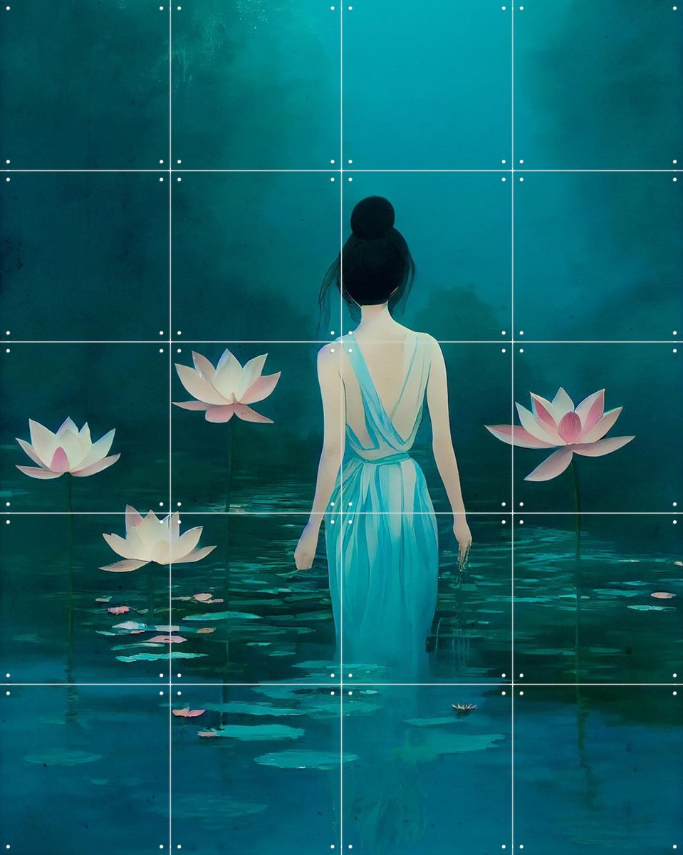 IXXI Lotus Dreaming, Treechild & Various - 80 x 100 cm - Gratis ophangtool - Grote wanddecoratie en posters - Abstract, Illustraties, Speels, Digitale