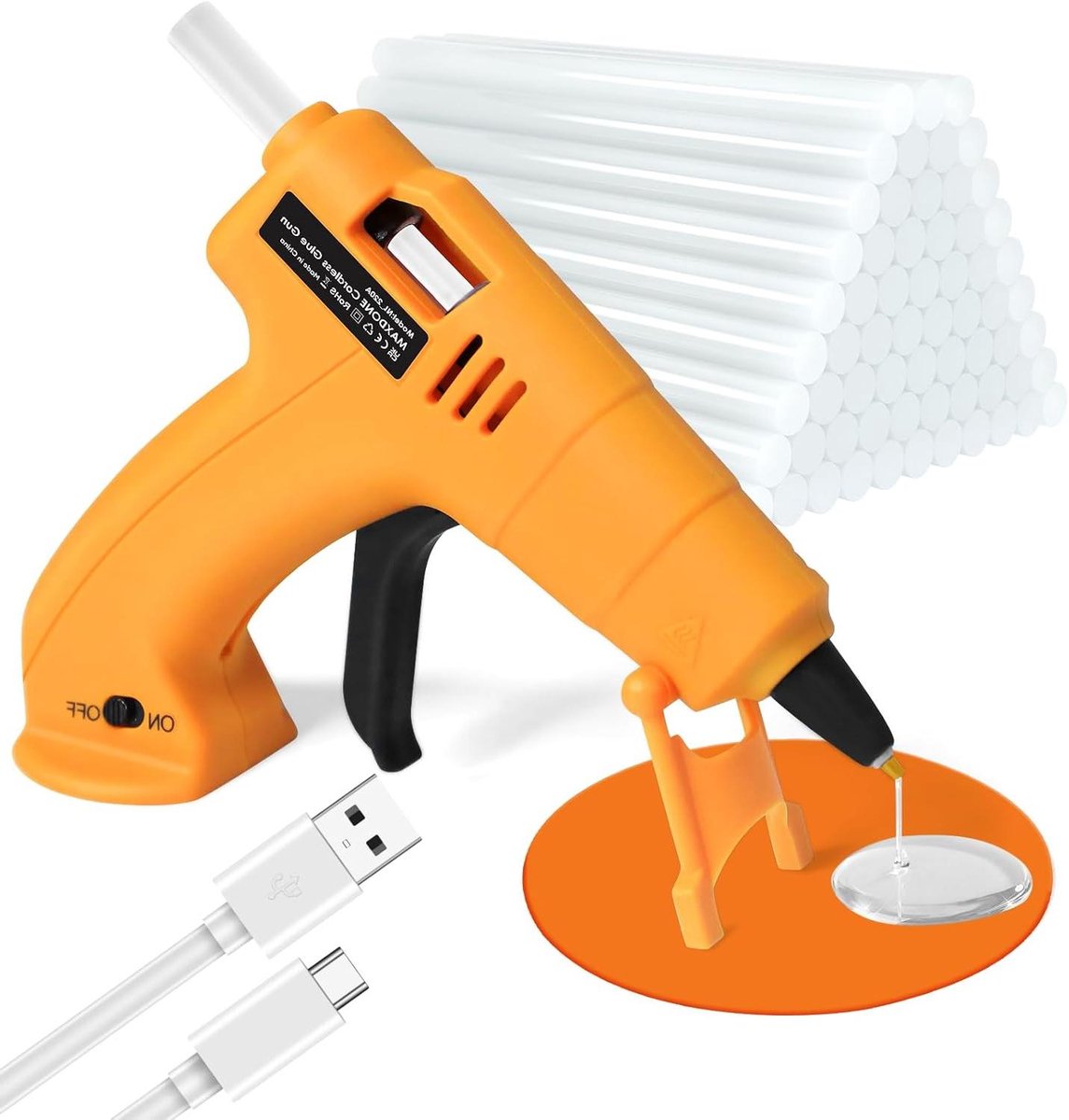 Draadloos Lijmpistool - Accu Lijmpistool - Hobby Knutselen - Snoerloze Vrijheid - 30 Lijmsticks - Oranje