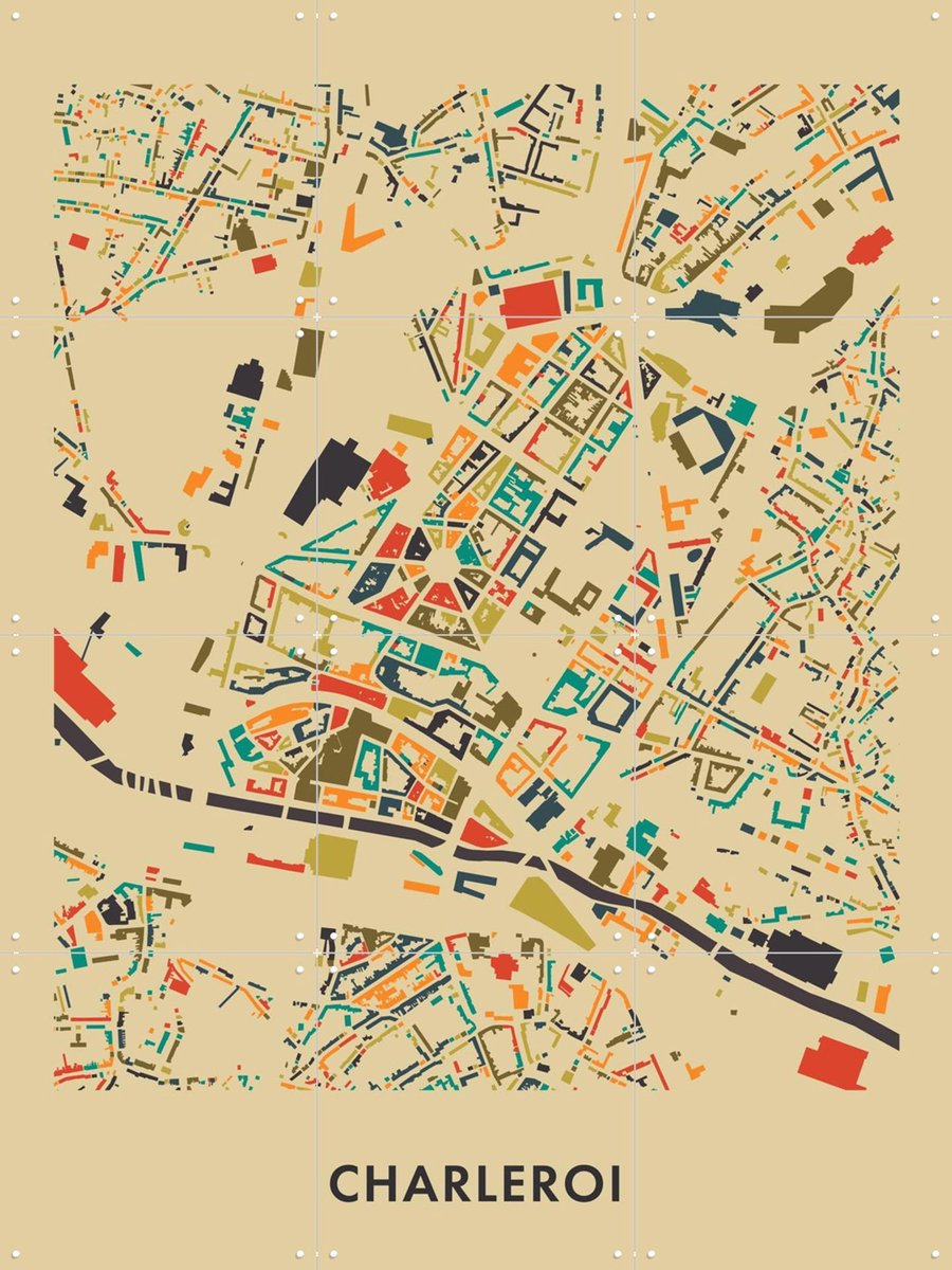 IXXI Charleroi Mosaic Map, Kunst in Kaart - 60 x 80 cm - Gratis ophangtool - Grote wanddecoratie en posters - Street art, Geometrische Kunst