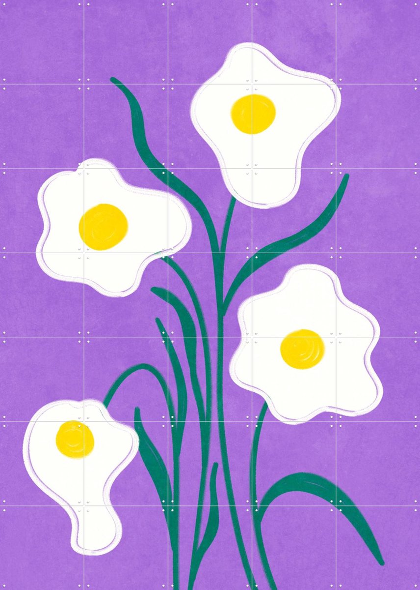 IXXI Graphical Flowers Fried Eggs, Raissa Oltmanns - 100 x 140 cm - Gratis ophangtool - Grote wanddecoratie en posters - Abstract, Speels, Cartoonesk