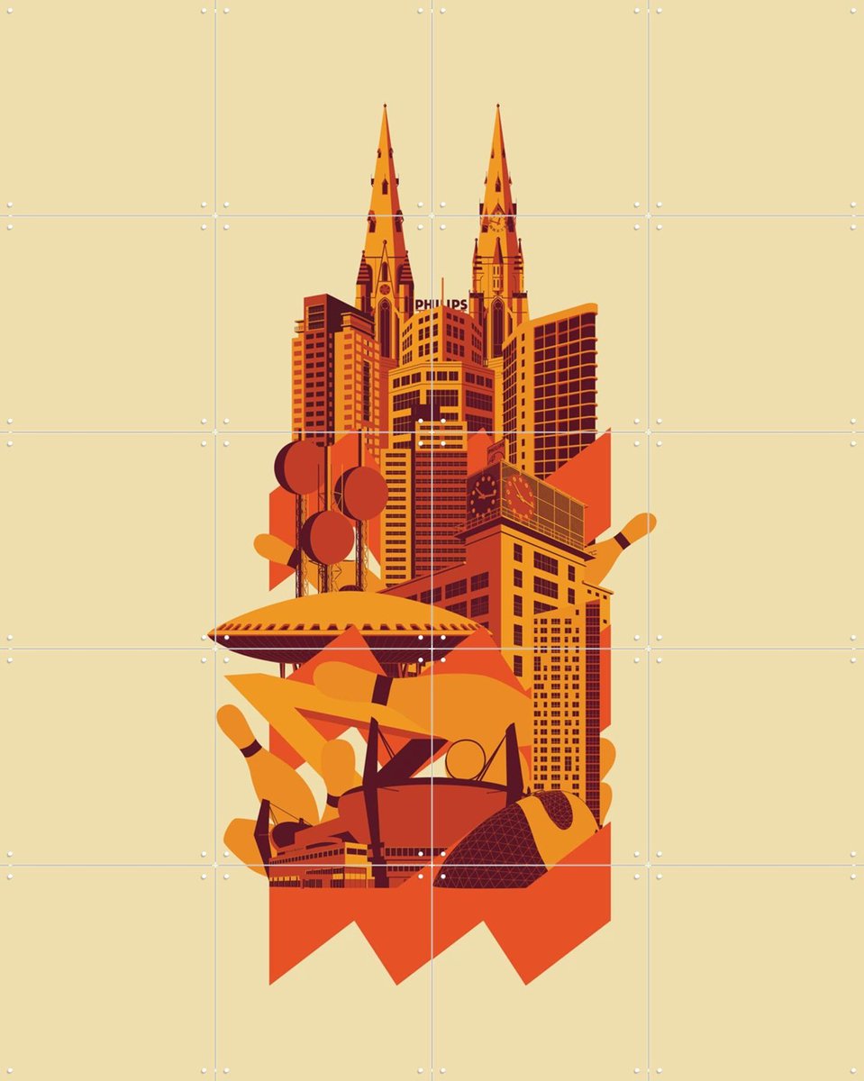 IXXI Eindhoven Iconen, Nieki van Diepen & Kunst in Kaart - 80 x 100 cm - Gratis ophangtool - Grote wanddecoratie en posters - Illustraties, Woonkamer