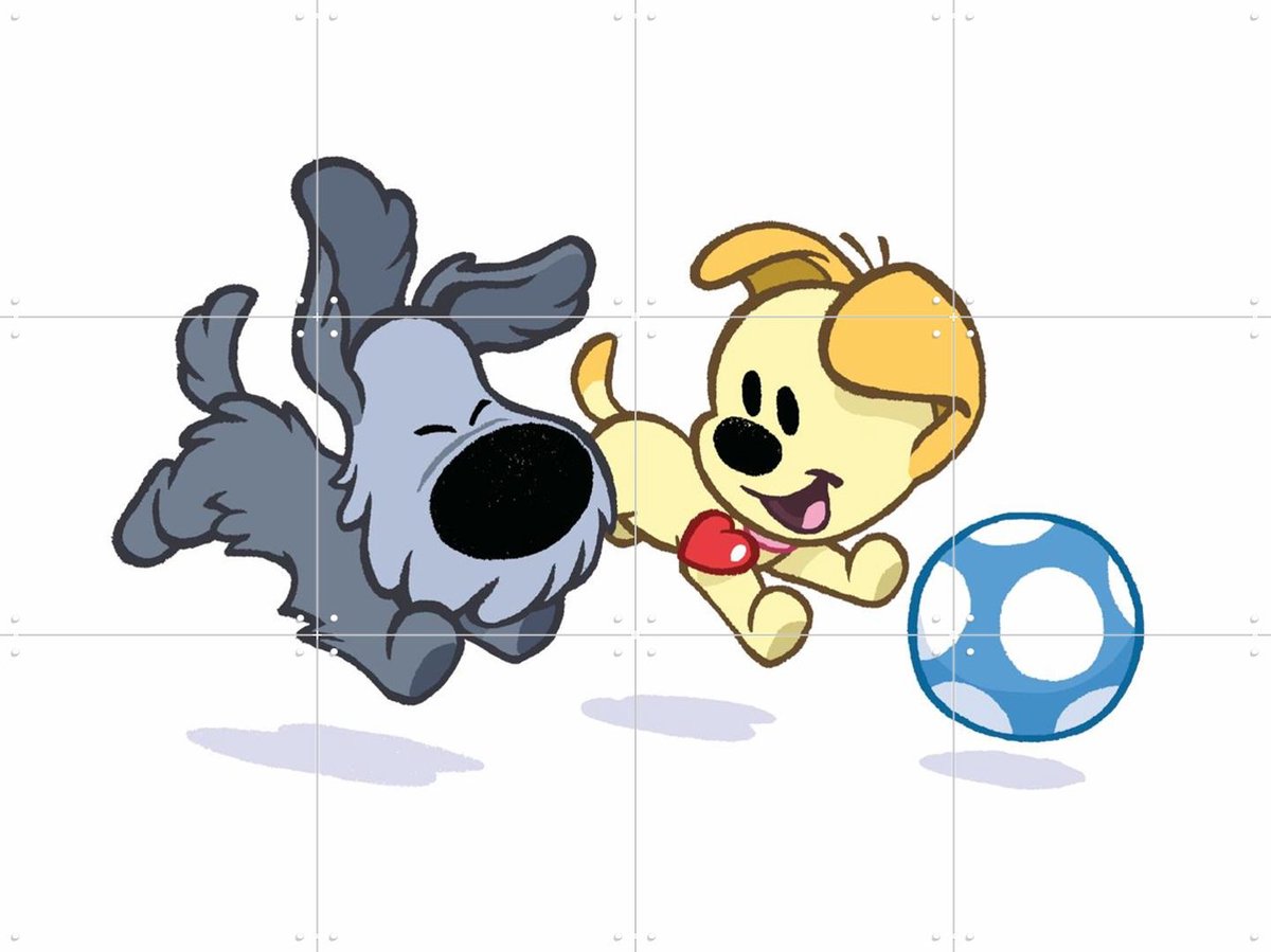 IXXI Woezel & Pip Spelen met de Bal, Woezel & Pip & Van Hoorne Studios - 80 x 60 cm - Gratis ophangtool - Grote wanddecoratie en posters -