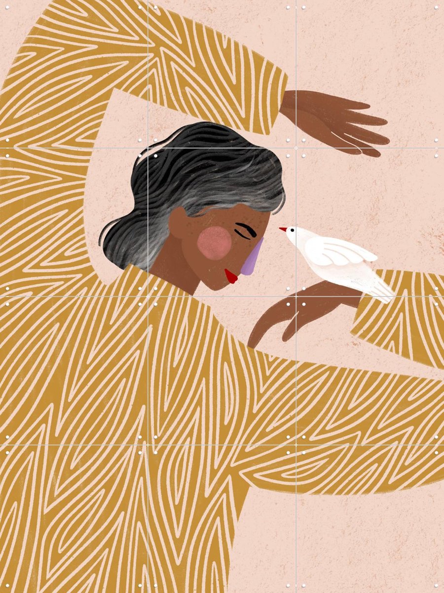IXXI The Woman With A Bird, Bea Müller & Various - 60 x 80 cm - Gratis ophangtool - Grote wanddecoratie en posters - Digitale Kunst, Fantasierijk