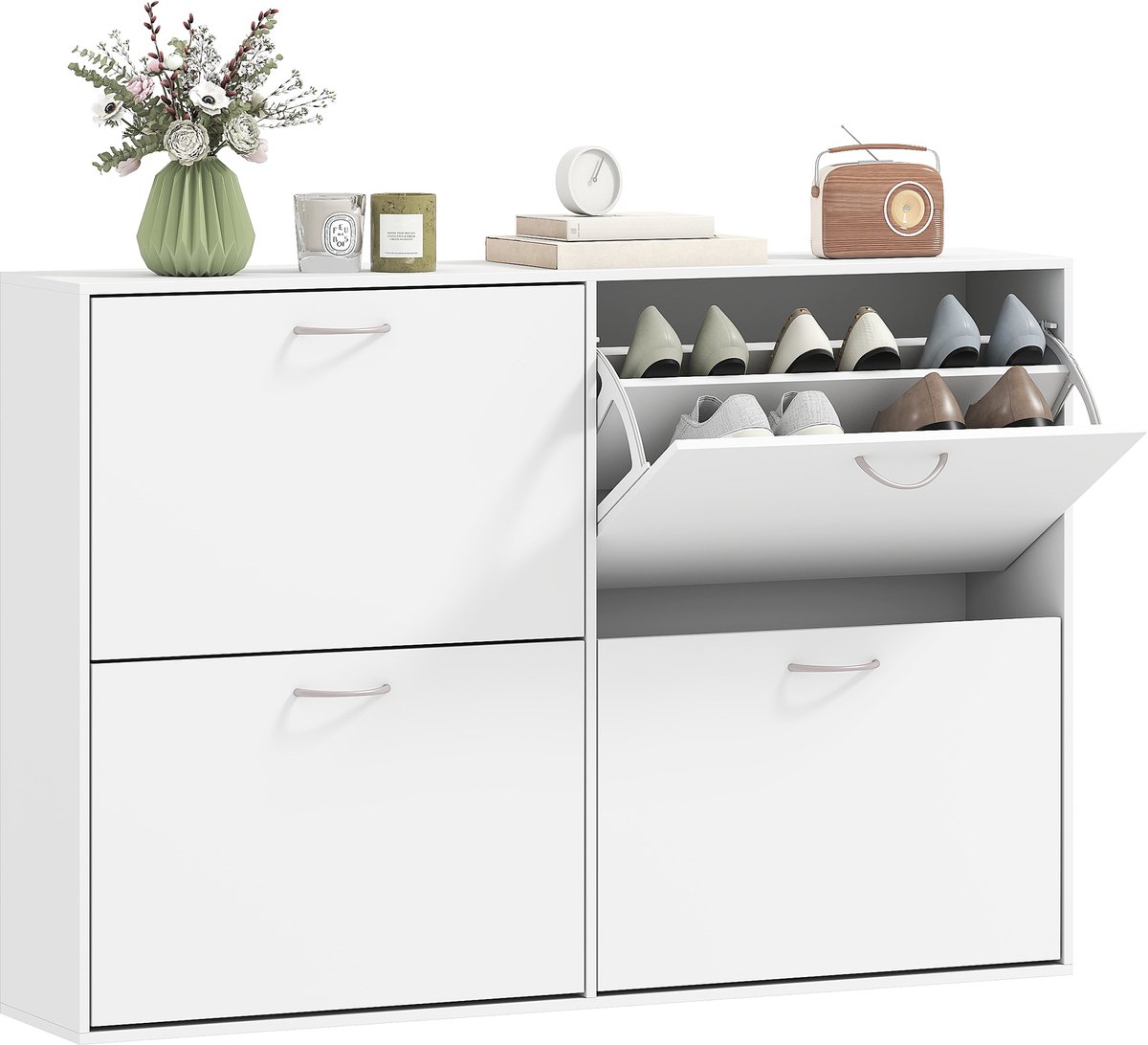 HOMCOM - Opklapbare schoenenkast - Hout - 120x24x81cm - Wit