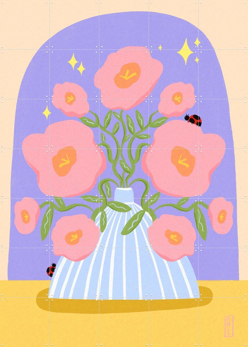 IXXI Fun Flowers in a Vase Illustration, Dirkie Nell & Various - 100 x 140 cm - Gratis ophangtool - Grote wanddecoratie en posters - Illustraties