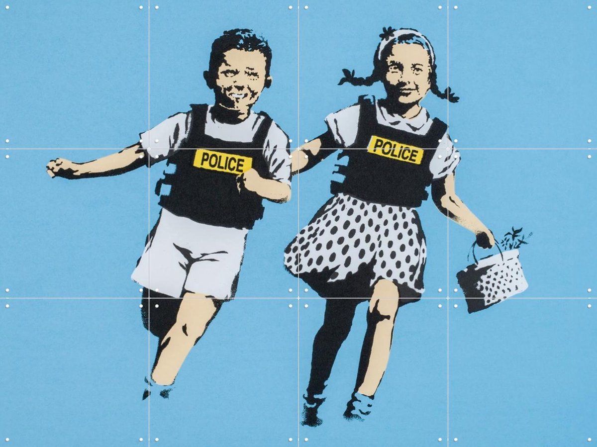 IXXI Jack and Jill (Police Kids), Banksy - 80 x 60 cm - Gratis ophangtool - Grote wanddecoratie en posters - Street art, Pop art, Cartoonesk, Modern