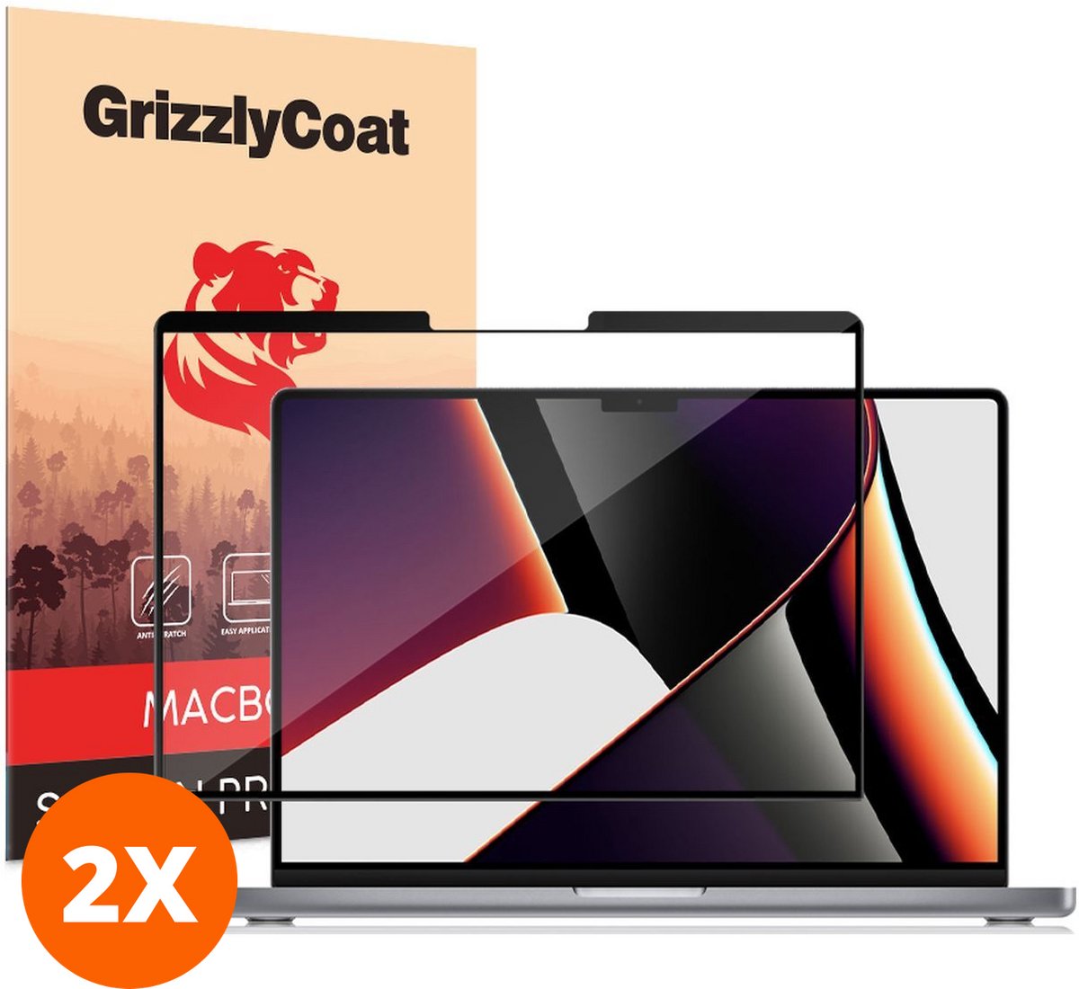 GrizzlyCoat Screenprotector geschikt voor Apple MacBook Pro 14 Inch (2021-2026) | GrizzlyCoat Premium Screenprotector Folie - Case Friendly (2-Pack)