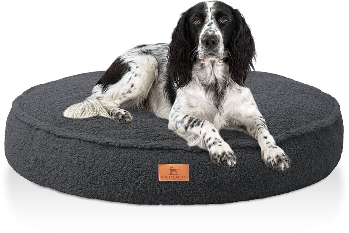 Knuffelwuff orthopedisch rond hondenbed Tivano met traagschuimvlokken van knus teddy-materiaal ø120cm Zwart
