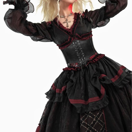 Corset riem, elastische riem voor vrouwen piratenkostuum volwassen vrouwen piratenkorset Catwoman accessoires leren korset riem taille korset voor cosplay piratencatwoman — afbeelding 4