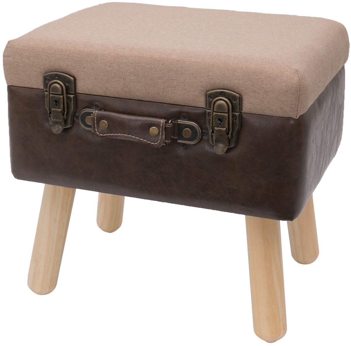 Kruk van hout, vintage kruk met opbergruimte | 40 x 32 x 39 cm | bruin | klassiek