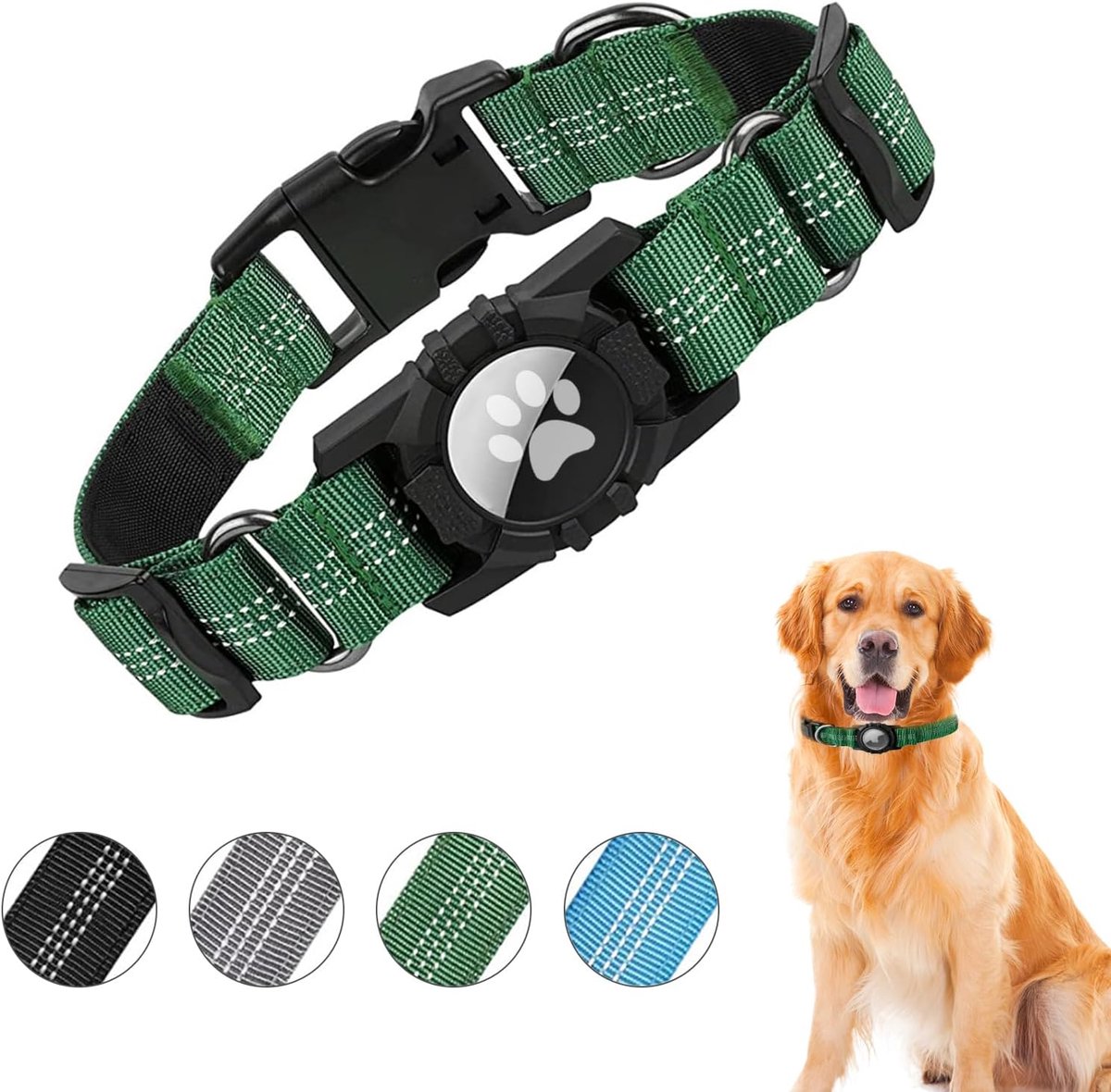 Hondenhalsband met AirTag - reflecterend nylon - verstelbaar - veilig voor honden - SnelShoppen