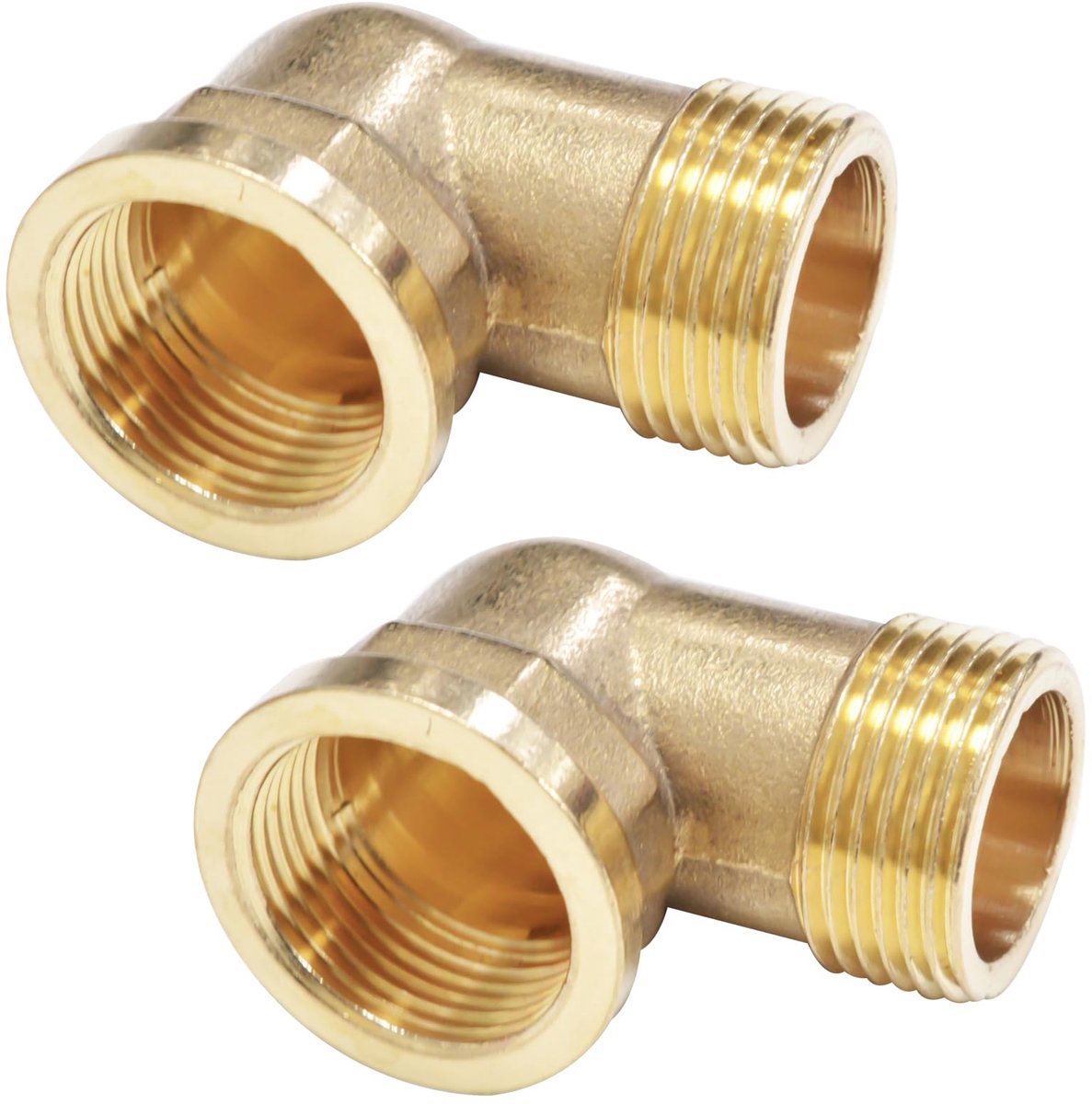 2 stuks messing hoek 90 ° 1/2 inch IG/AG, messing boog binnendraad Ø 19,8 mm x buitendraad Ø 20,93 mm, buishoek boog 1/2 inch IG x AG, schroefdraadfitting geschikt voor drinkwater en waterslang