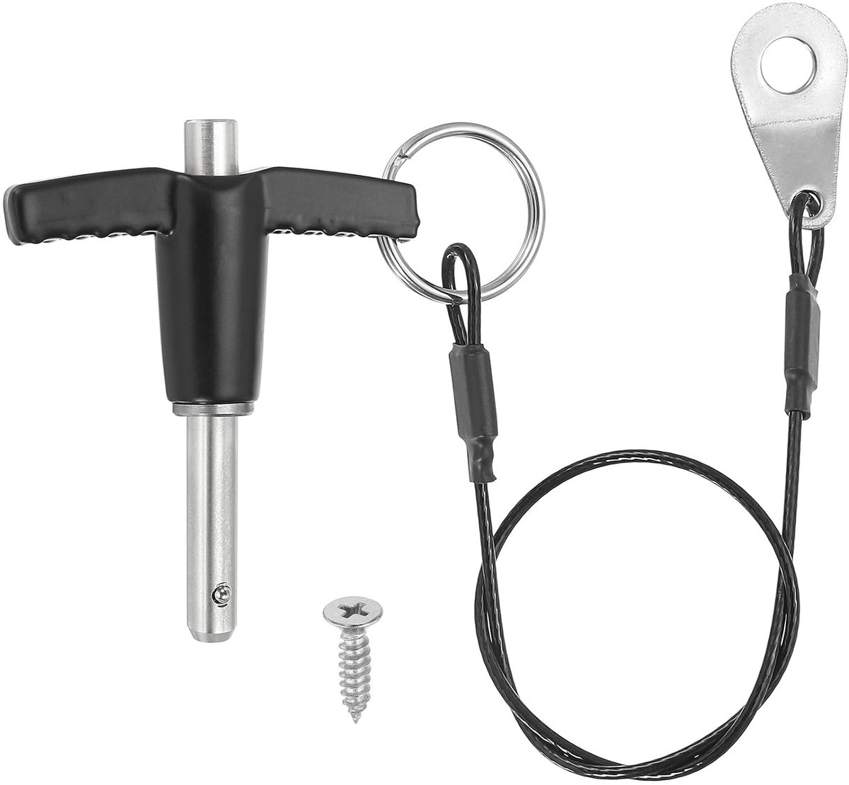 Roestvrij stalen borgpen steekbouten 6 mm diameter, 20 mm werklengte T-greep drukknop snelspanpen borgbouten met 25 cm lang touw en schroeven M5, zilverzwart