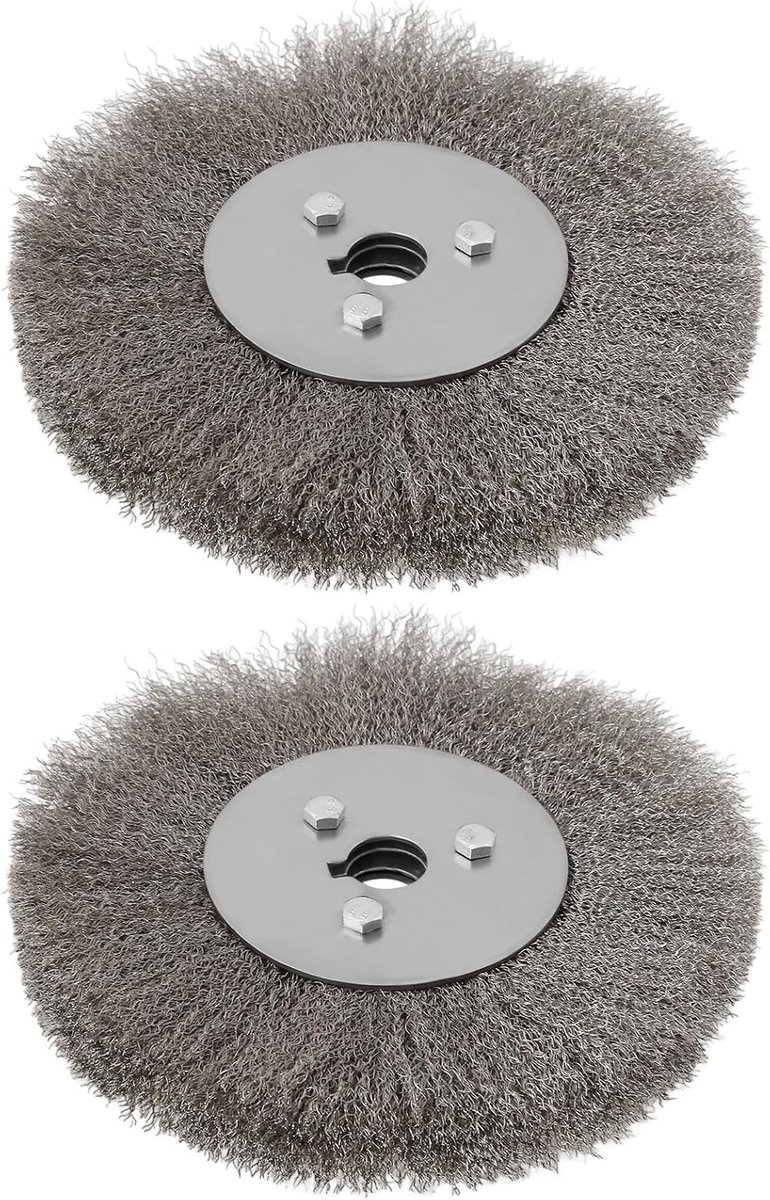 2 stuks roestvrijstalen draadborstel wielen 150 mm gat 16 mm draad wiel draad gekrompen wielborstel voor ontbramen, roestverwijdering en oppervlakteafwerking