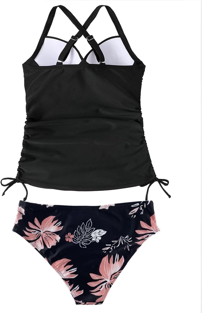 Damesbadpak, 2-delig, V-hals, vintage top bikini met trekkoord, crossover zwempak, push-up, badmode, verstelbare schouderriem, voor vakantie, strand