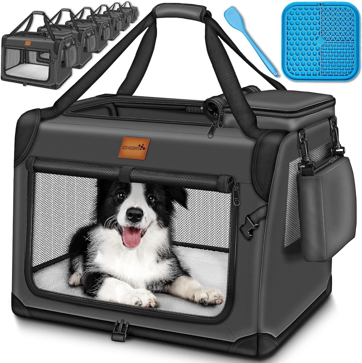 Opvouwbare Hondenbox - Hondentransportbox Hondenreismand - Veilig Vervoer - Inclusief Likmat Spatel - 102 x 69 x 69 cm - Antraciet