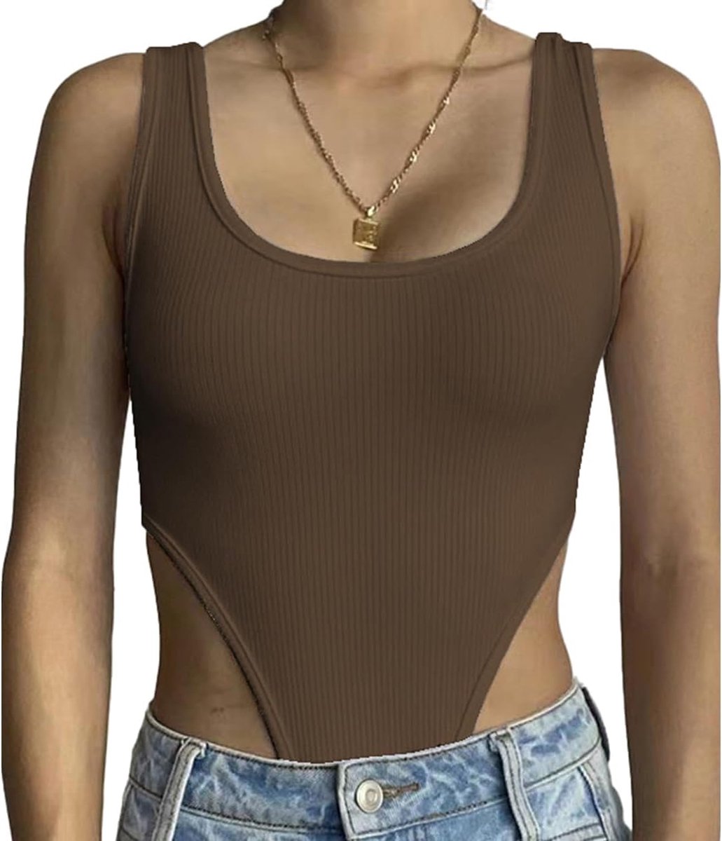 Body Dames Tank Elegant Bodysuit Bodies Geribbeld Gebreide Mouwloze Bodys U-hals Stringbody Onderbody Tanga Bovendeel Outfit Shapewear Body Shaper
