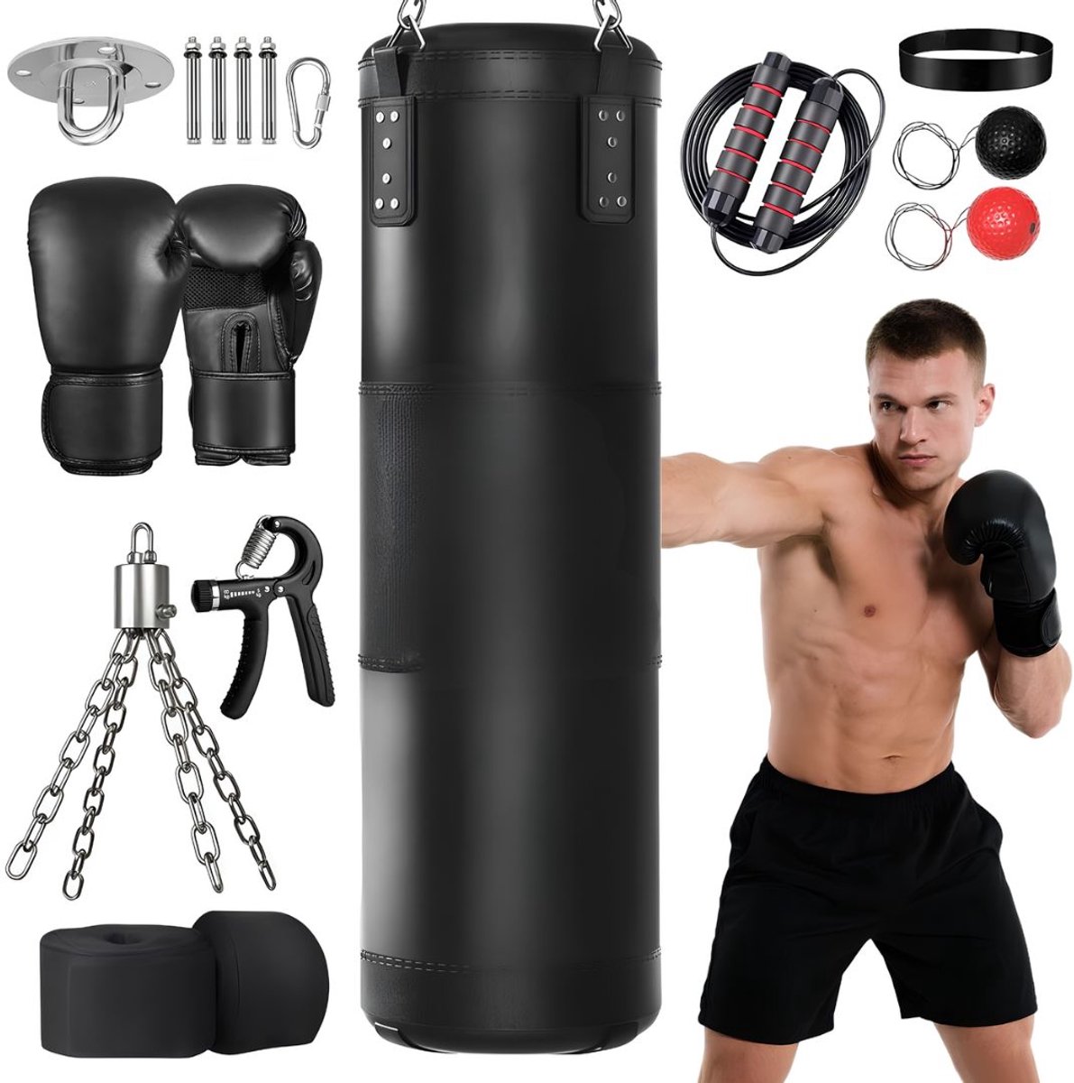 NIVA® Bokszak - Zware Bokszak Set - Bokszak - Zwart - 41cm x 41cm x 17cm