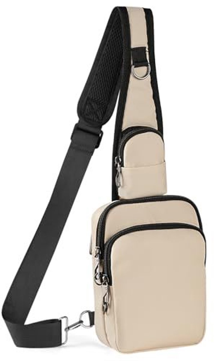 Anti-diefstal schoudertas met RFID-blokkering en ritssluiting, waterdichte crossbodytas, reistas voor mannen en vrouwen voor buitensporten en wandelen-gebroken wit