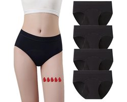 Set van 5 dames menstruatieondergoed, 3-laags absorberend, geschikt voor hoge doorstroming, ultrazachte boxershorts/triangle slips, speciaal ontworpen voor meisjes tijdens de menstruatie, ademend en lekvrij,Zwart - M
