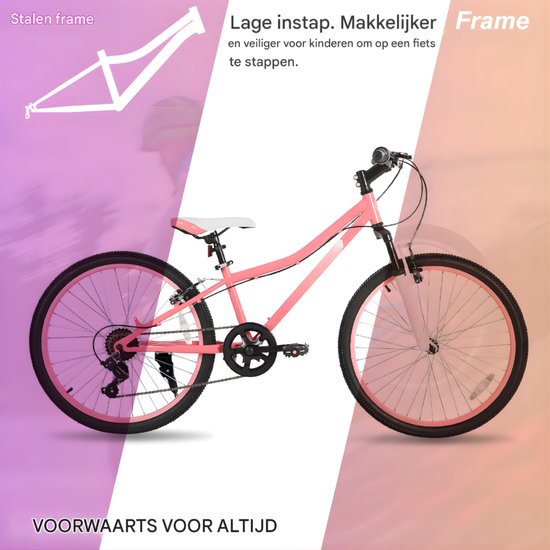 Mountainbike - Voor kinderen / jongens en meisjes - Voorverende vork / kinderfiets - Roze / 61 cm — afbeelding 3