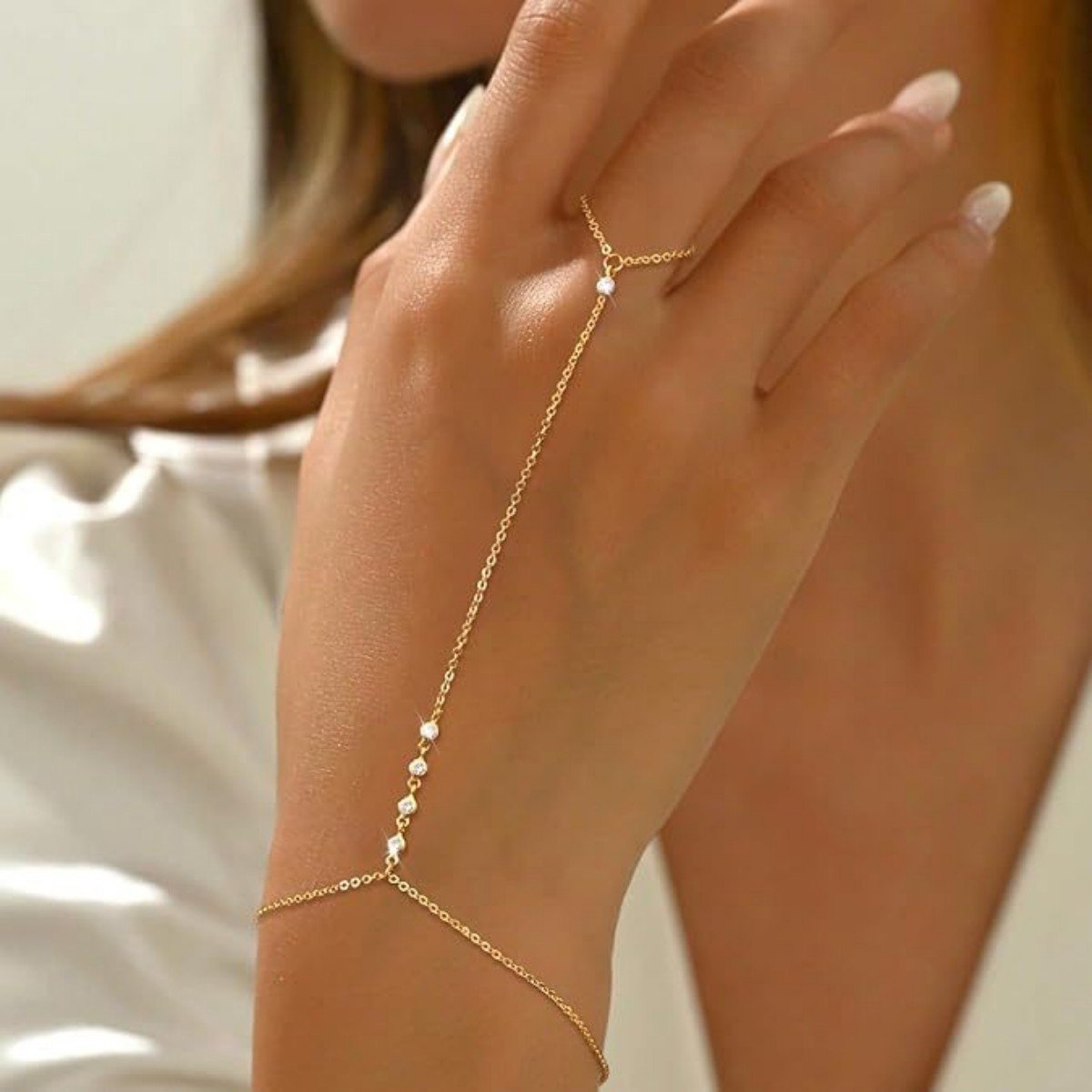 Handornament voor dames - Kettinglengte 8 cm - Armband - Minimalistische metalen armband - Mode-armband - Damesarmband - Ornament van metalen ketting - Minimalistische armband van metalen ketting - Modieus handornament