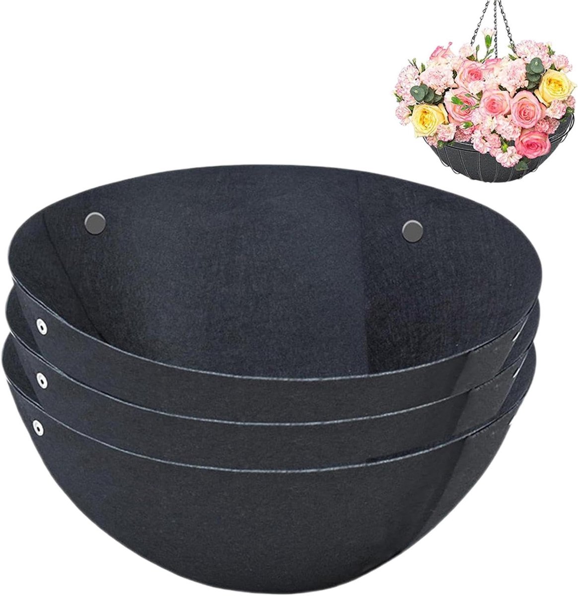 3-pack vilten trog plantenbakken | stoffen raambakvoeringen | Vervanging zwarte niet-geweven hangende plantenvoering | vilten hangende mandvoeringen | voor binnen en buiten plantenpot