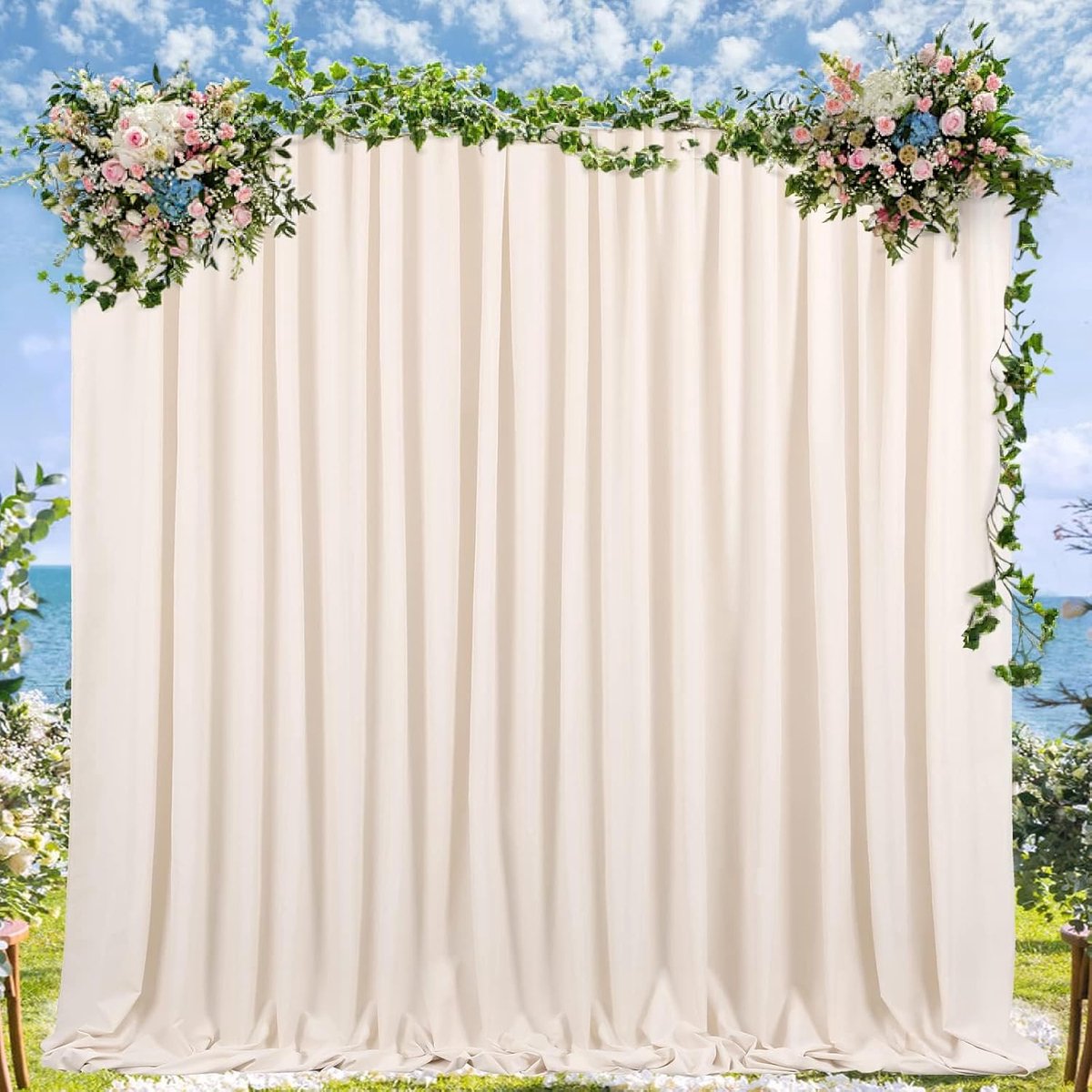 150 x 240 cm, crèmeachtergrondgordijn, 2 stuks, feestachtergrondgordijn voor doop, bruiloften, bruidsdouche, verjaardag, afstudeerfeest, school, feestdecoratie