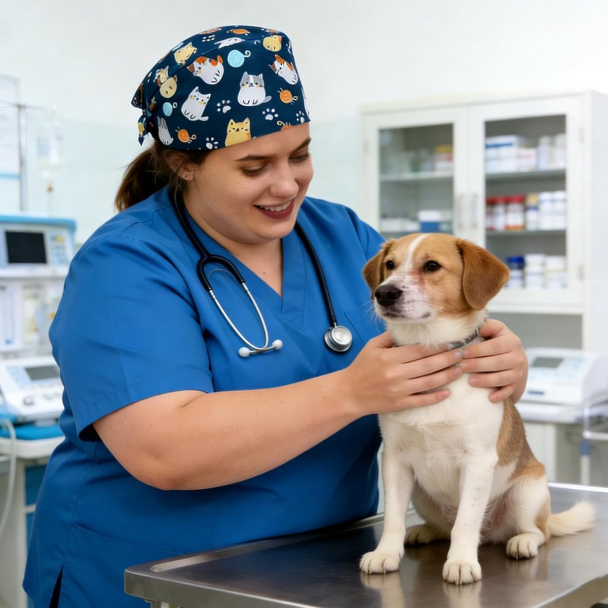 katoenen muts met kattenpatroon, verstelbare chirurgische pet, uniseks, lichte werkmuts voor arts, verzorging, kliniek, laboratorium, cosmetica, keuken