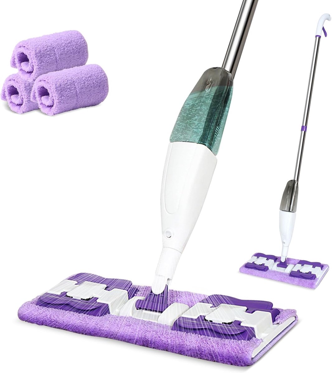 Wisser met sproeifunctie, sproeimop, vloermop met sproeifunctie, sproeimop, met 350 ml watertank en 3 dweilpads, 360 graden draaibaar, snelle reiniging, voor alle harde vloeren
