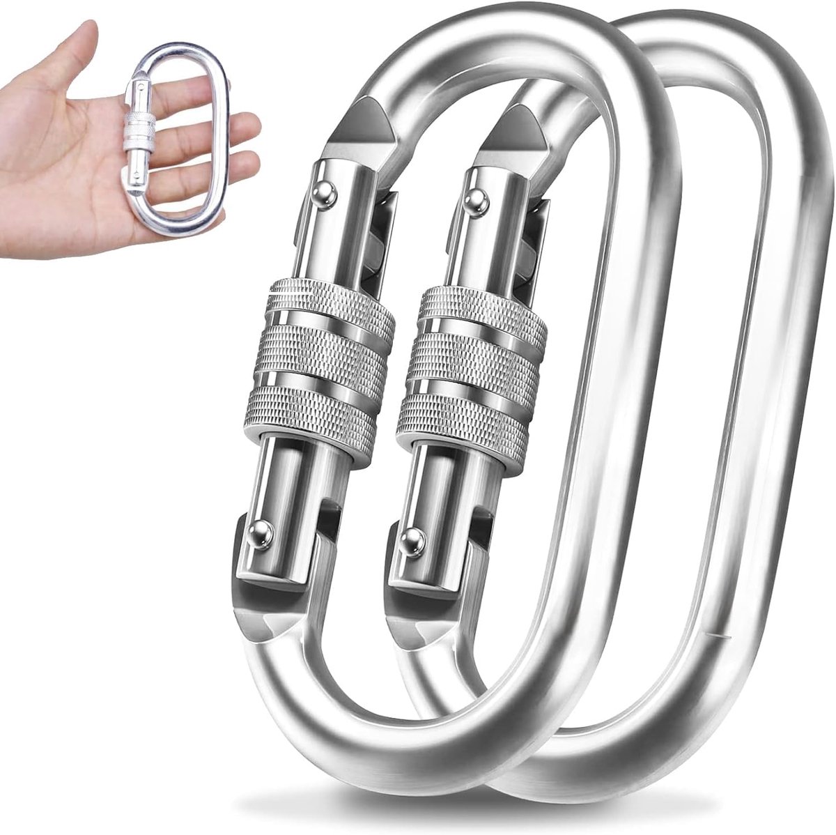 EMEKIAN Ovale karabijnhaak voor binnen en buiten, robuuste karabijnhaak met schroefsluiting, 25 KN (2500 kg) voor hangmat, touw, wandelen, kamperen