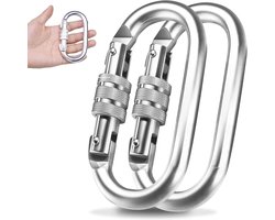 EMEKIAN Ovale karabijnhaak voor binnen en buiten, robuuste karabijnhaak met schroefsluiting, 25 KN (2500 kg) voor hangmat, touw, wandelen, kamperen