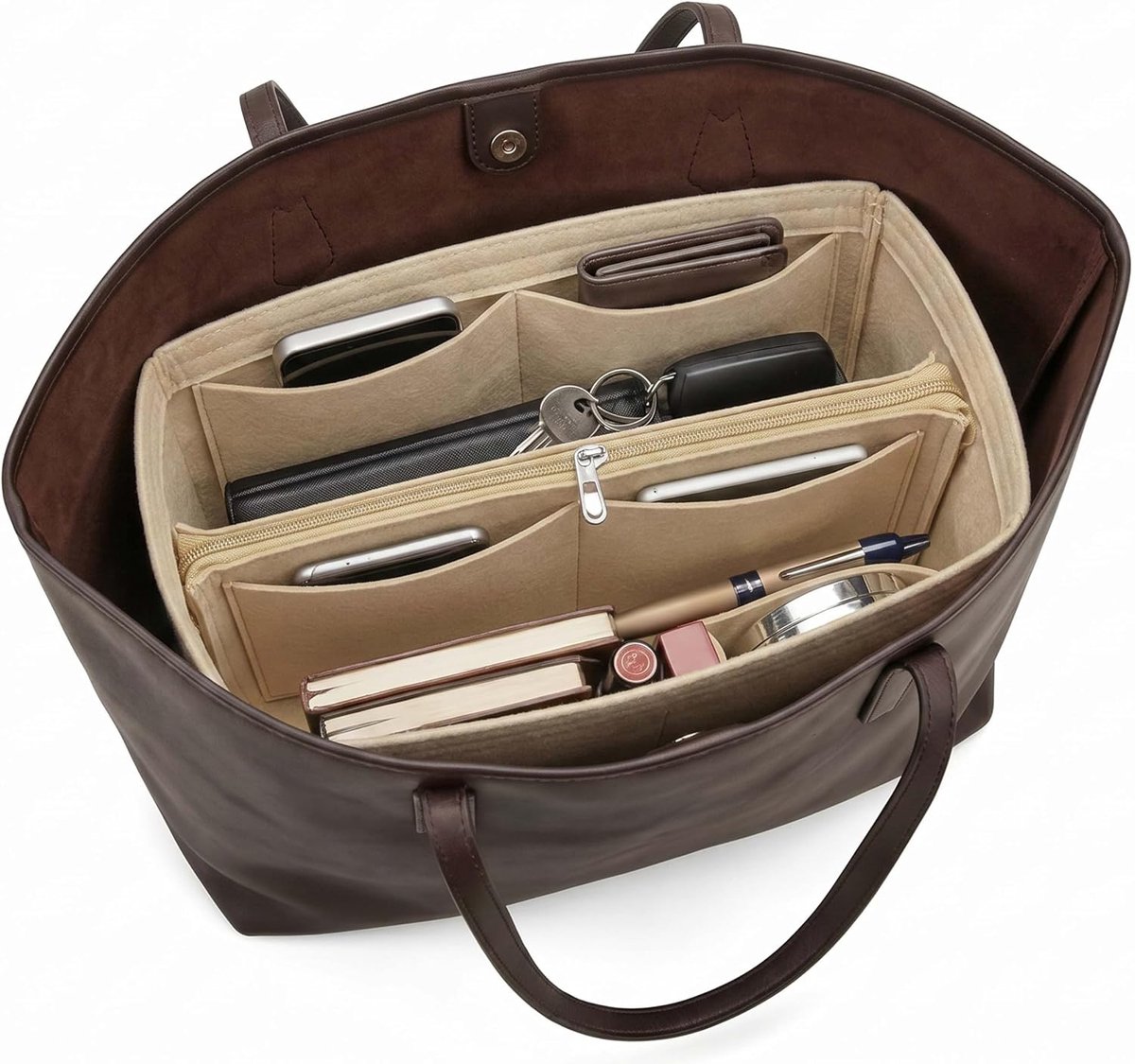 Organizer Insert, Felt Bag Organizer Handtas Tote Shaper, Vilt Materiaal, Zachte en Niet-Beschadigende Tas (Beige-ZL, XL)