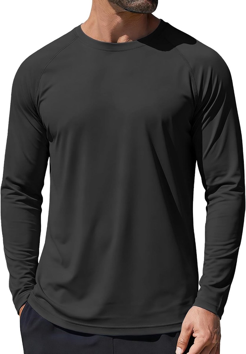 Heren UV-bescherming shirt met lange mouwen UPF 50+ zonwering functioneel shirt ademend sneldrogend Rash Guard voor outdoor sport