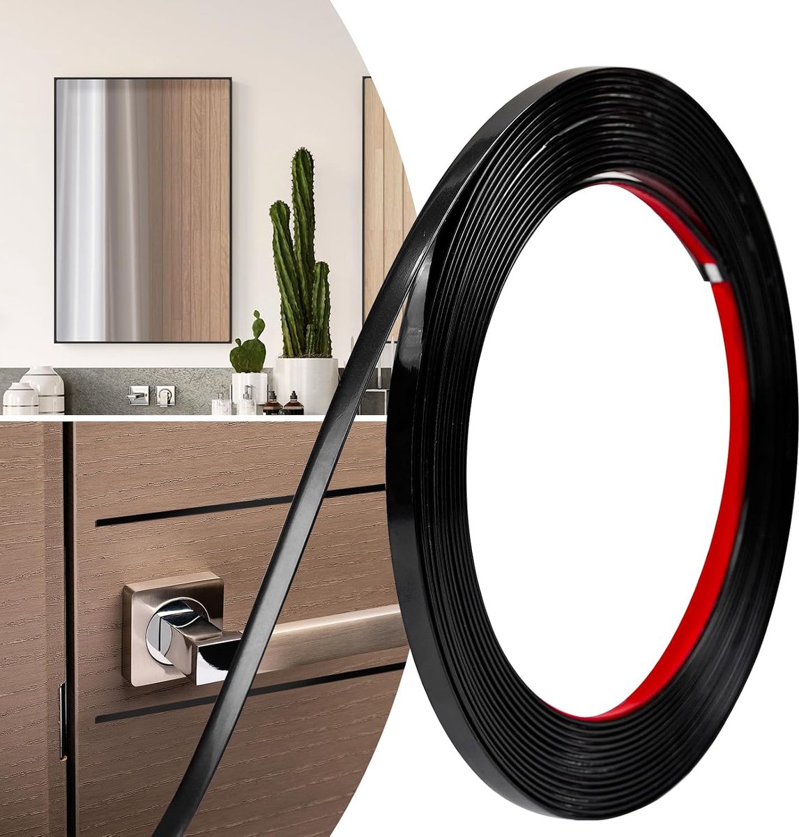 randje, zelfklevende decoratieve tape voor deuren, ramen, elastische spiegels, muren, plafonds, vloeren, kasten, tegels en randen, 0,64 cm x 6 m, matzwart